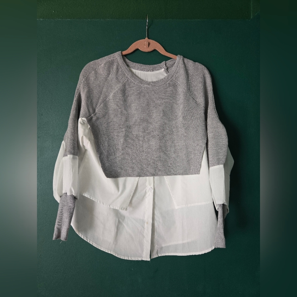 Gray and White Layered Sweater Top Small